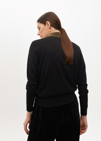 Pull Style Polo avec Col Strass