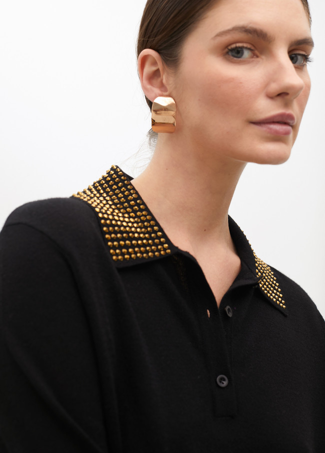 Pull Style Polo avec Col Strass