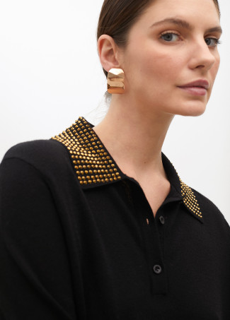 Pull Style Polo avec Col Strass