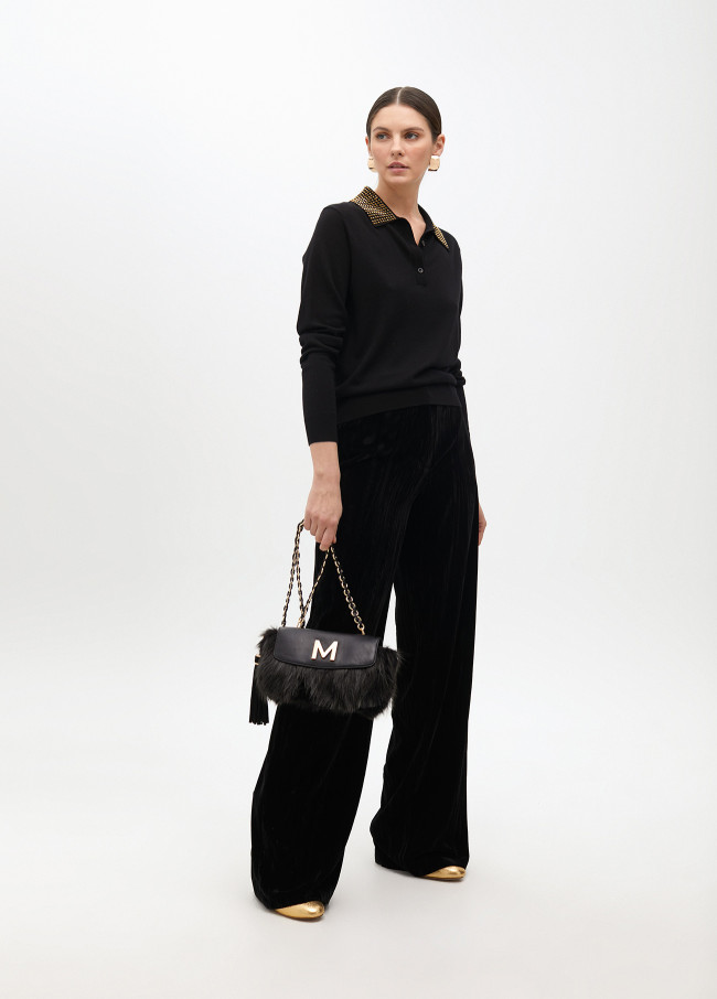 Pull Style Polo avec Col Strass