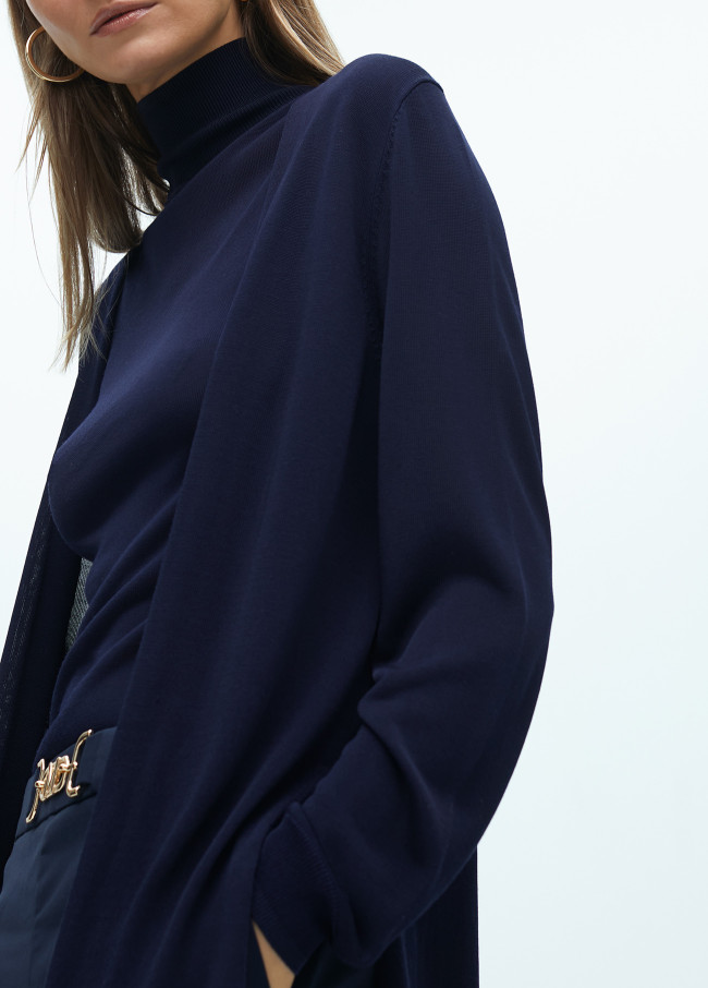 Long chunky knit cardigan with side slits