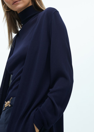 Long chunky knit cardigan with side slits