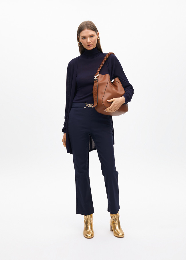 Long chunky knit cardigan with side slits