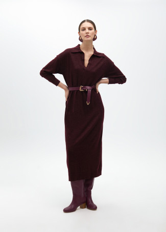 Straight fit knit dress with a polo collar