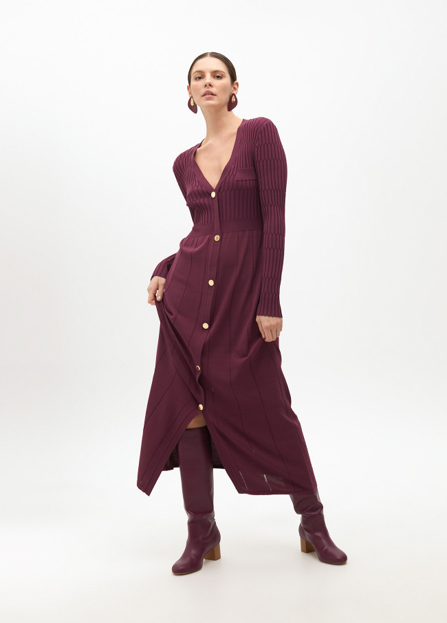 Knit dress with buttons and an A-line skirt