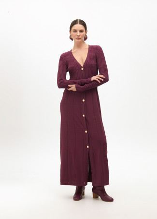 Vestido de punto con botones falda evasé