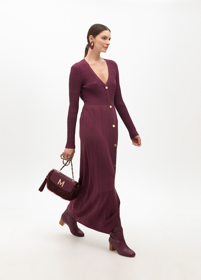 Vestido de punto con botones falda evasé