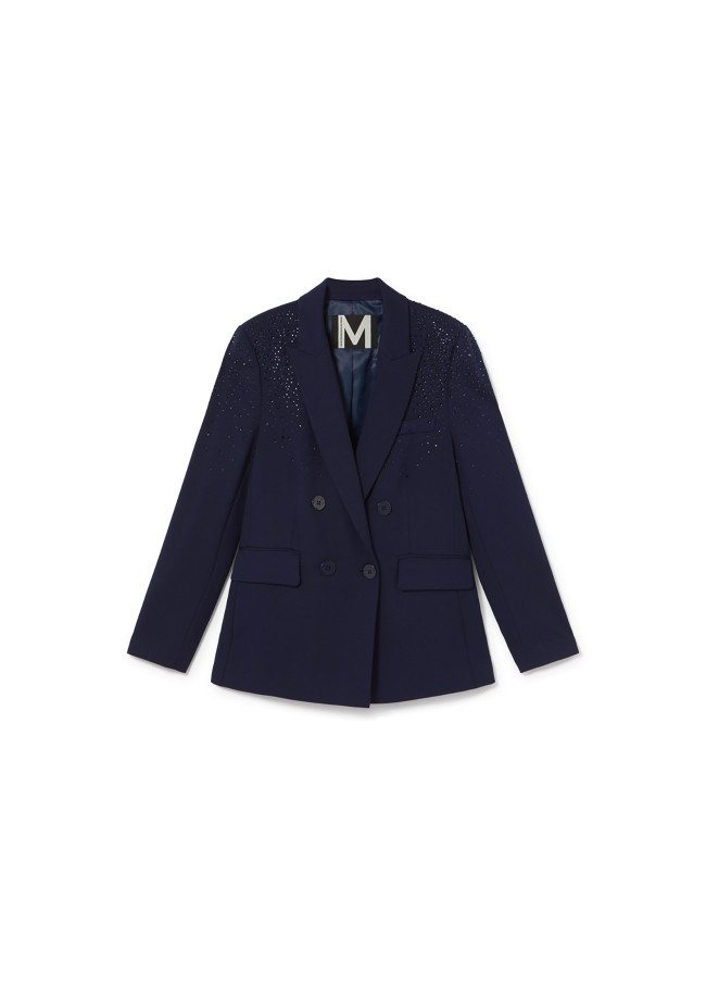Knitted blazer with rhinestone detail on shoulders