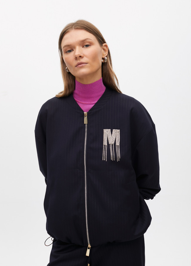 Pinstripe bomber jacket with jewel detail