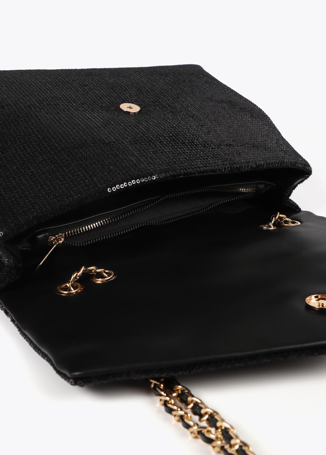 Sequinned fabric bag with flap