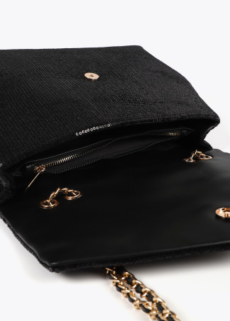 Sequinned fabric bag with flap