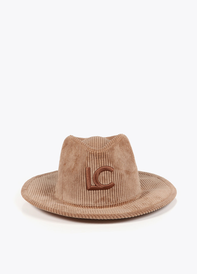Corduroy fedora hat with leopard LC