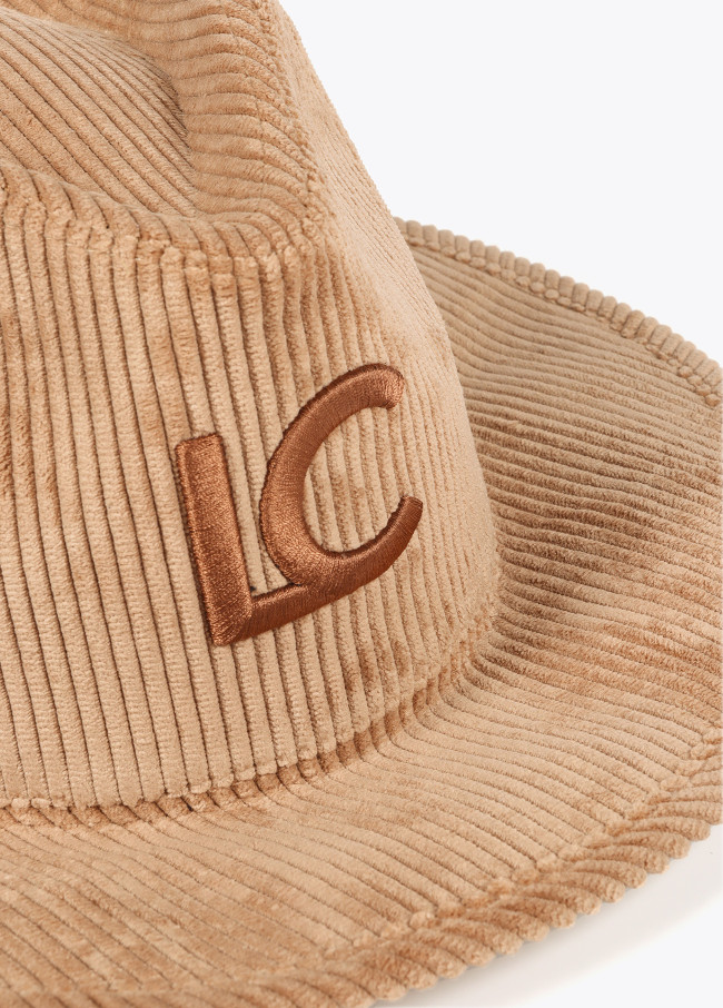 Corduroy fedora hat with leopard LC