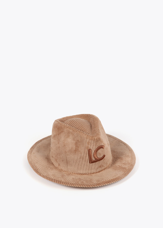 Corduroy fedora hat with leopard LC