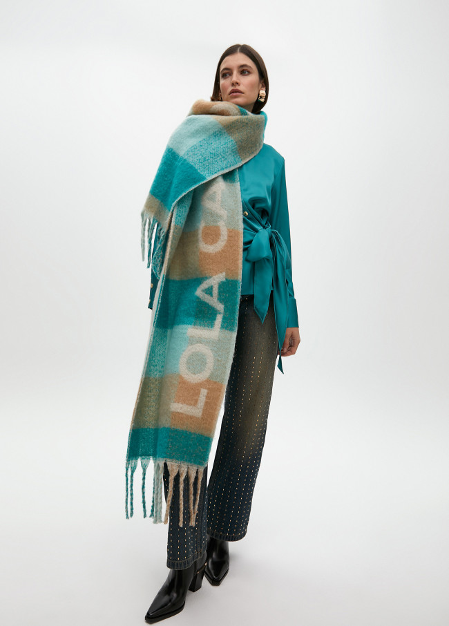 Large logo check scarf