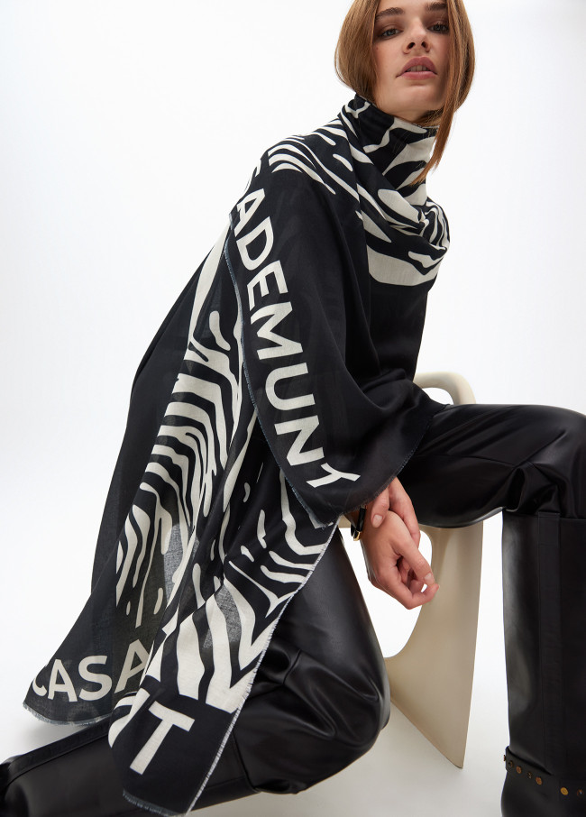 Plain and zebra print scarf