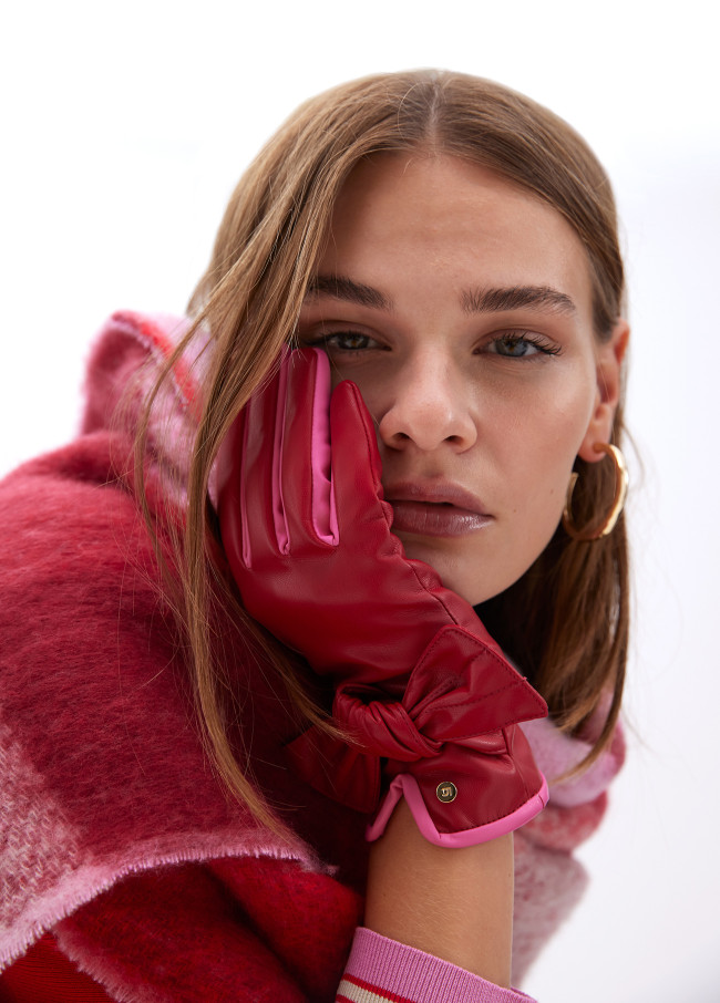 Gants Effet Cuir avec Nœud