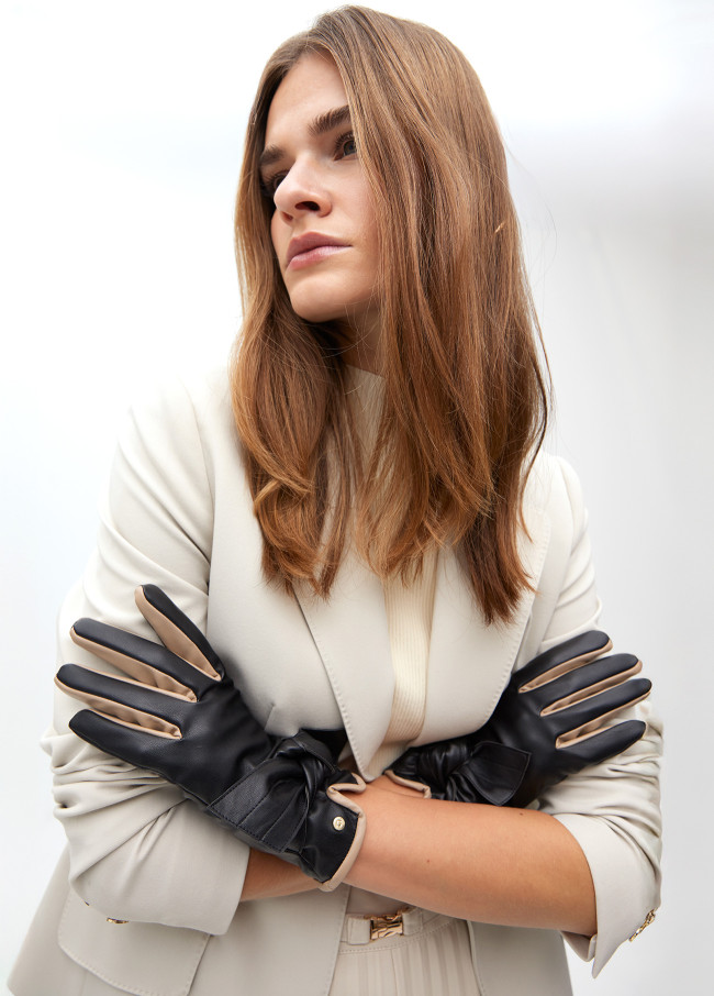 Gants effet cuir avec nœud