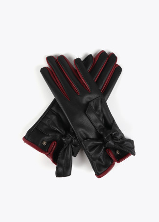 Faux leather gloves with bow