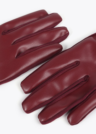 Faux leather gloves with wrist strap with oval logo