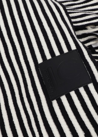 Poncho with striped knit collar