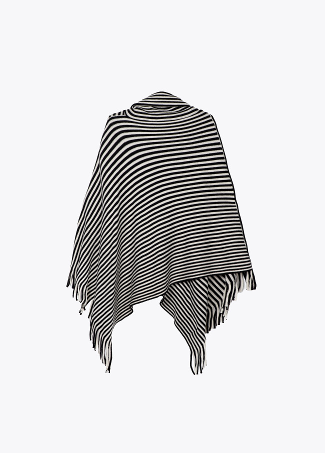 Poncho con cuello en tejido de punto a rayas