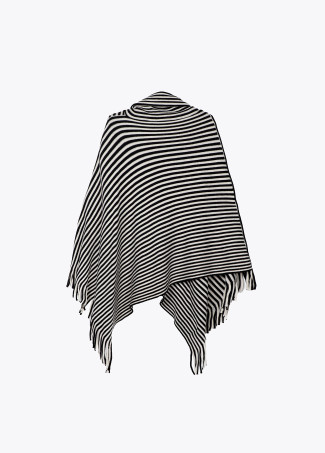Poncho con cuello en tejido de punto a rayas