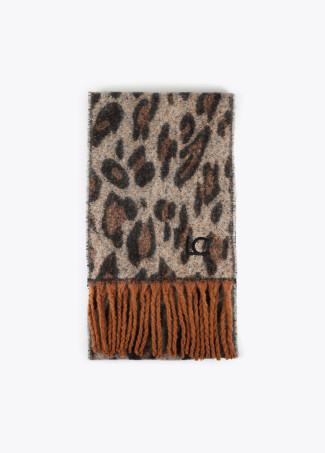 Animal print scarf with fringing