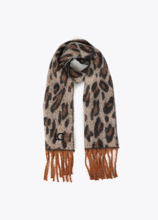 Animal print scarf with fringing