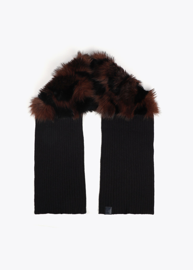 Bufanda combinada de punto y tejido efecto pelo