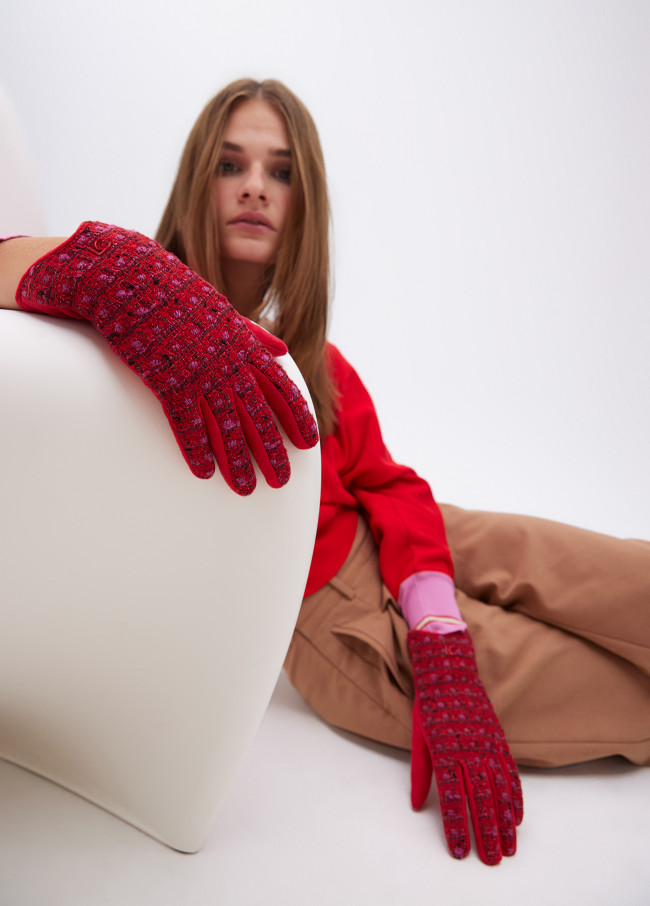 Multicoloured tweed gloves