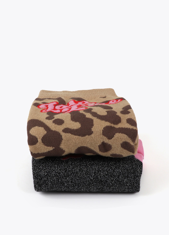 Pack of animal print and shimmer socks