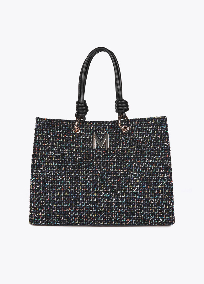 Tweed bag with faux leather straps