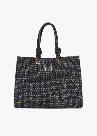 Borsa Tweed con Manici Effetto Pelle
