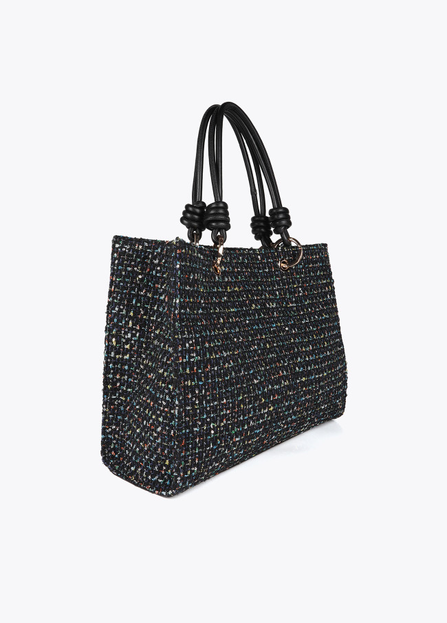 Borsa Tweed con Manici Effetto Pelle