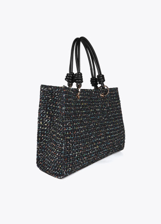 Borsa Tweed con Manici Effetto Pelle