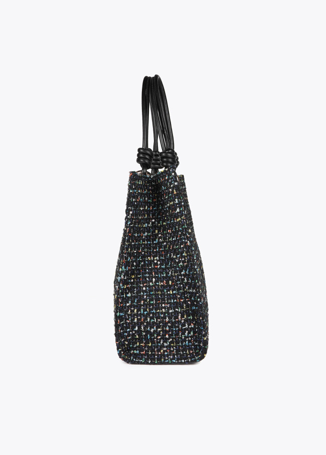 Borsa Tweed con Manici Effetto Pelle