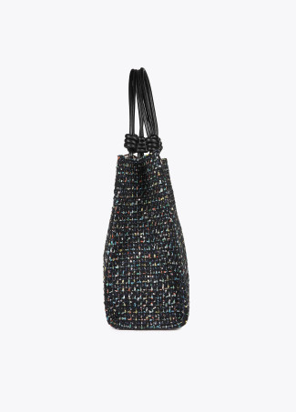 Tweed bag with faux leather straps