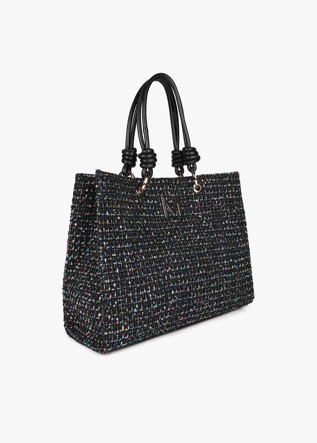 Tweed bag with faux leather straps