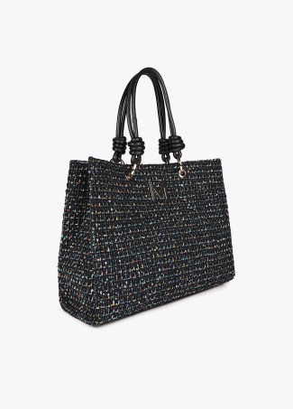 Tweed bag with faux leather straps