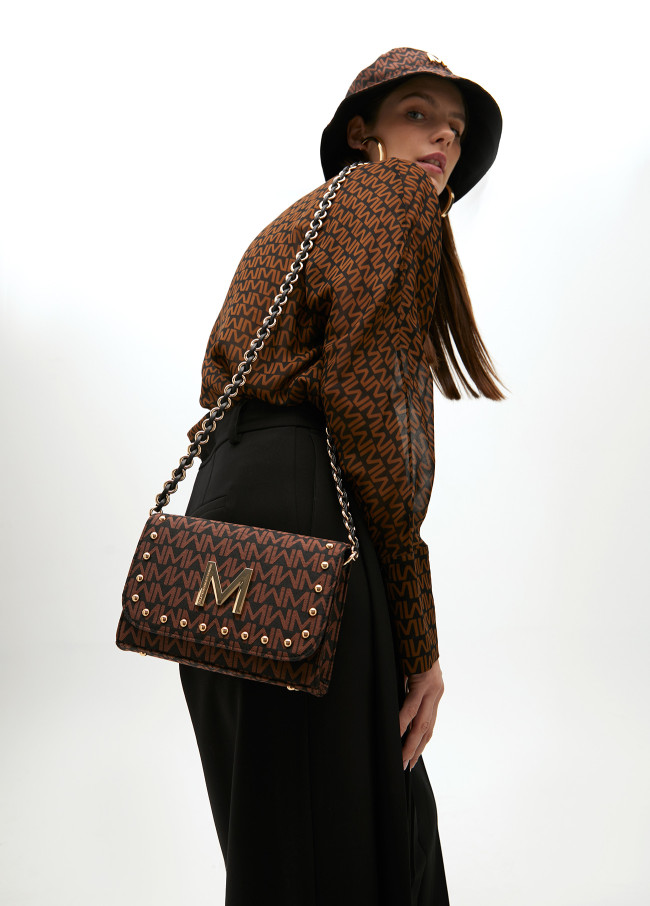 Crossbody bag with jacquard monogram flap