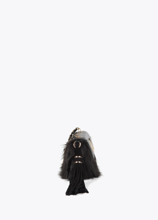 Faux fur crossbody bag with faux leather flap