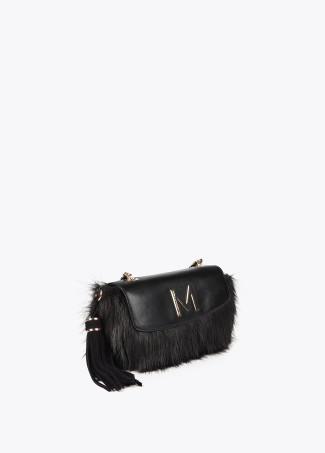 Faux fur crossbody bag with faux leather flap