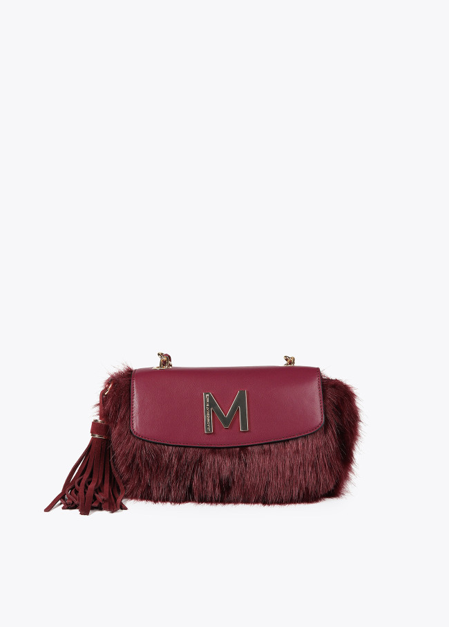 Faux fur crossbody bag with faux leather flap