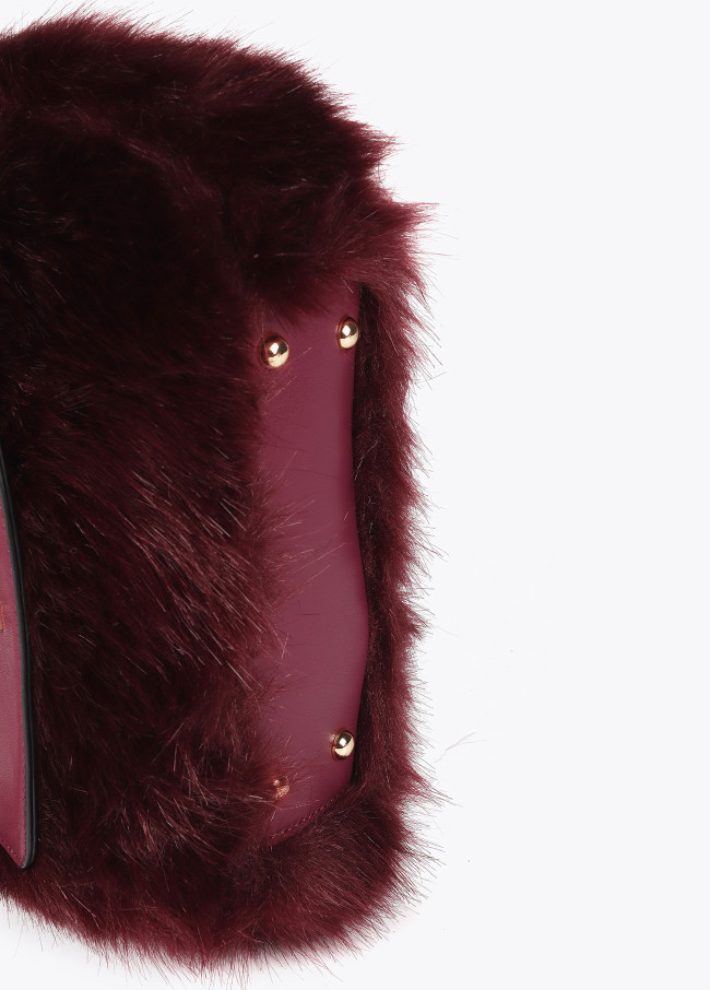 Faux fur crossbody bag with faux leather flap