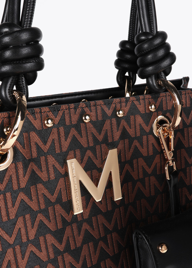 Jacquard monogram bag with faux leather straps...