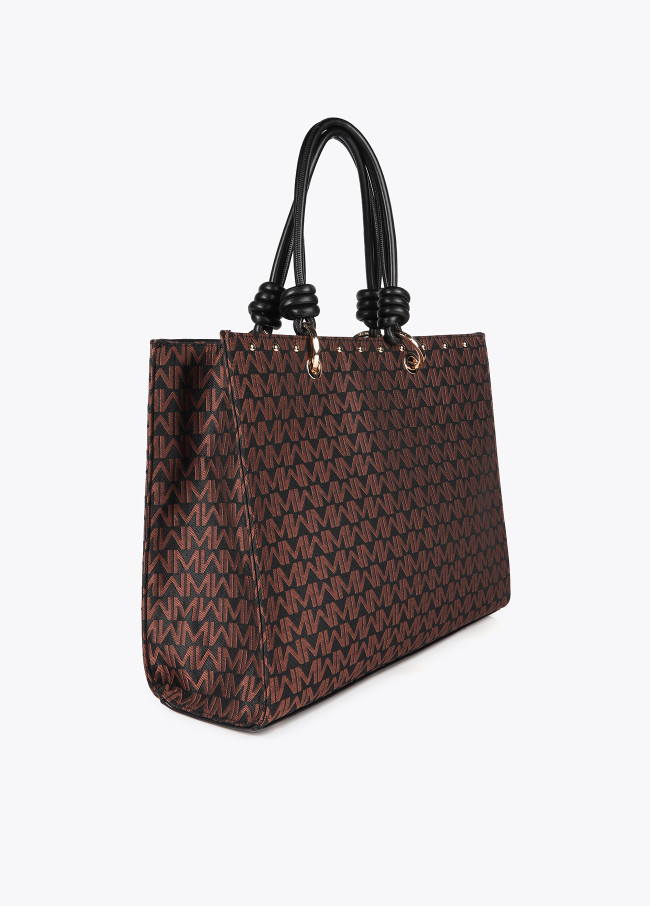 Jacquard monogram bag with faux leather straps...