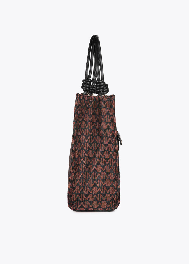 Jacquard monogram bag with faux leather straps...