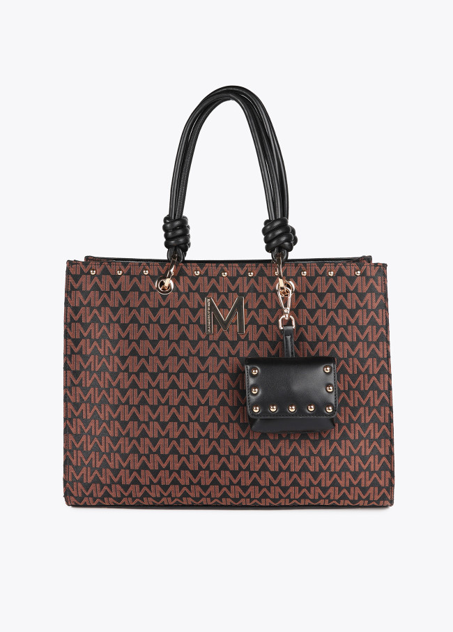 Bolsa Jacquard Monograma com Alças Efeito Pele...