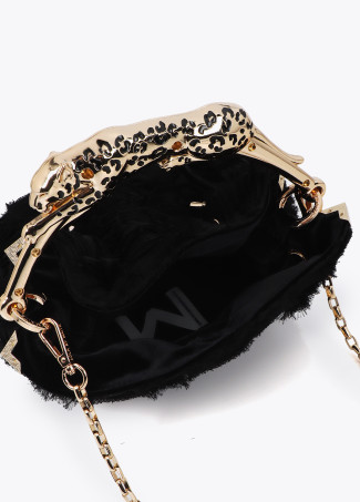 Borsa in Tessuto Fantasia Rosette con Manico Leopardo in Metallo